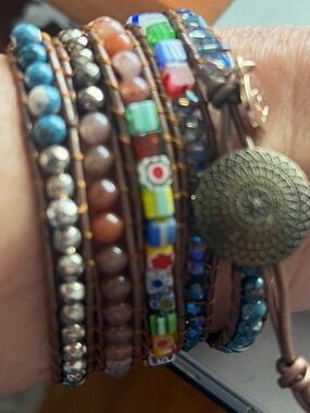 Cape Diablo Multicolor Beaded Leather Wrap Bracelet